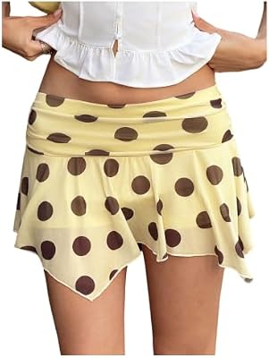 BEAUDRM Women's Y2k Polka Dots Skirt Mini Ruffle Skirt Ruched Low Rise Asymmetrical Party Rave Club...