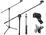 Fuß-Spreizung: 60 cm DRALL INSTRUMENTS Mikrofonständer mit Galgen - höhenverstellbar von 90-158 cm - stabiler Dreibein Galgenständer für Mikrofone - mit Klemmhalter und Kabelklemmen - Mikrofon Stativ Ständer Modell: MS7