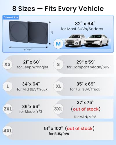 REEVAA 2026 3rd Pro Windshield Sunshade for SUVs/Sedans | M (64 × 32 Inches) | Dual-Layer Heat & Sun Defense, OEM Design | Foldable Sun Shade Car Accessories with Storage Bag — view 5