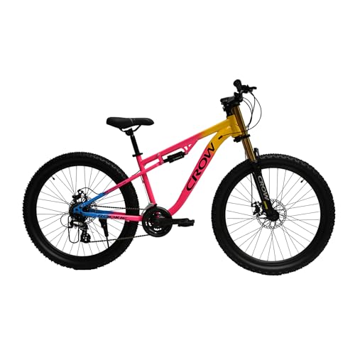 Image of CROW - Rookie PRO 24 Speed | 26 inch Mountain Bicycle for Men with Down Hill Suspension Fork | Jak Dual disc Brakes | 24 Speed Gear Cycle for Boys with 5 to 5.4FT | 26 INCH Unisex MTB