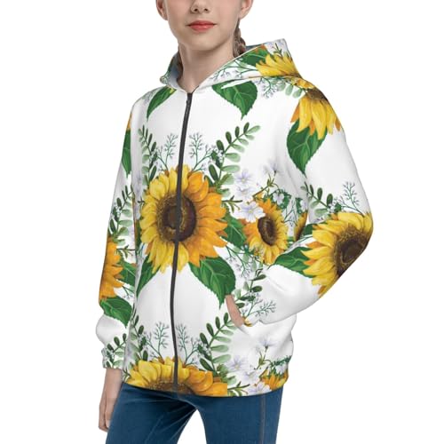 Sunflowers Kids Pullover Hoodies Boys Zip Up Sweatshirts Girls Athletic Clothes with Pocket