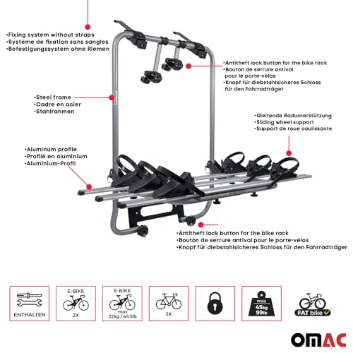 3 Bike Rack Carrier Hitch Mount for Mazda CX-5 2013-2016 Steel Black 1Pc