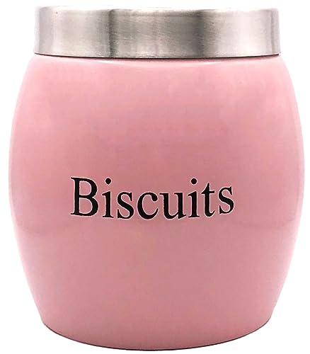 Nobel Biscuits, Cookies Canisters, Storage Barrel Style,Stainless Steel Lid, Rust Resistant,Powder Coated Ideal for Kitchen Storage (Pink)