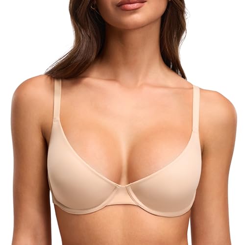 DOBREVA Women's Balconette Unlined Plunge Bra Underwire Demi Plus Size Bras Everyday Comfort Beige - Unlined 36B