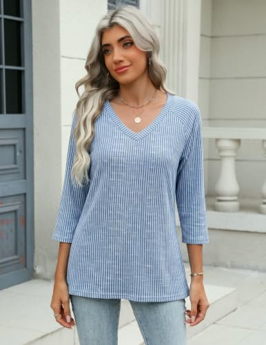 Image of Zeagoo 3 /4 Length Sleeve Womens Tops Casual V Neck Shirts Soft Basic Tees