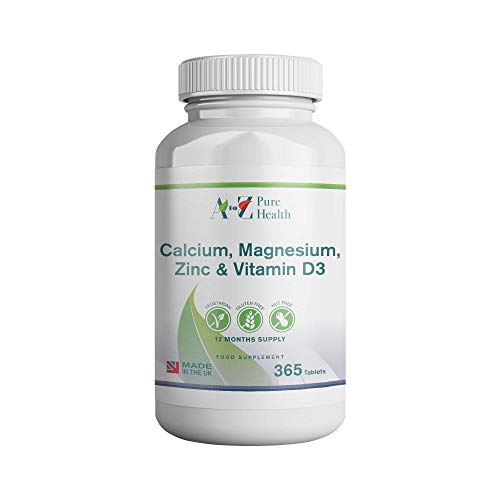 Calcium, Magnesium, Zinc & Vitamin D Supplement - 365 Vegetarian Tablets - (12 Month Supply) - Calcium Supplement from A to Z Pure Health