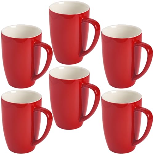 homEdge Porcelain Mug Set, 16 Ounces Cup for Tea, Latte, Mocha, Hot Chocolate, Set of 6, Red