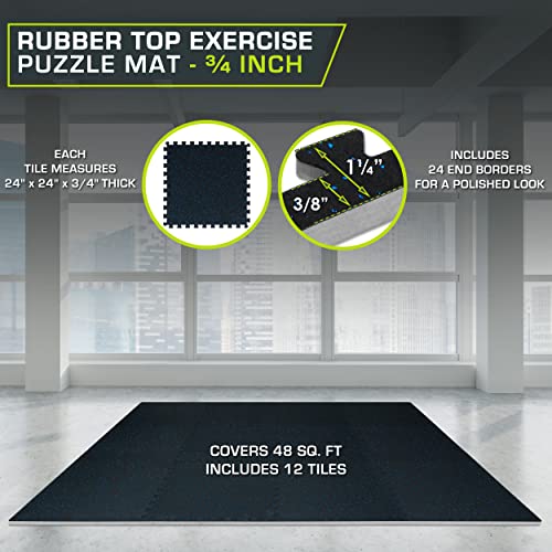 Image of ProsourceFit Rubber Top Exercise Puzzle Mat -inch, EVA Foam, Protective Interlocking Tiles for Home Gym Equipment and Workouts; Blue, 48 SQ FT, 12 Tiles