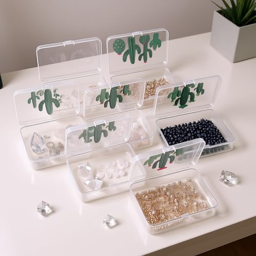 Image of Goodma 8 Pieces Cactus Image Pattern Frosted Rectangular Plastic Boxes Empty Storage Organizer Containers with Hinged Lids for Small Items and Other Craft Projects (4.5 x 3.3 x 1.1 inch)