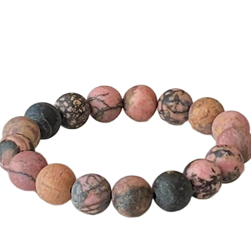 Rhodonite naturelle 10mm bracelet élastique en pierre ronde multicolore fait main