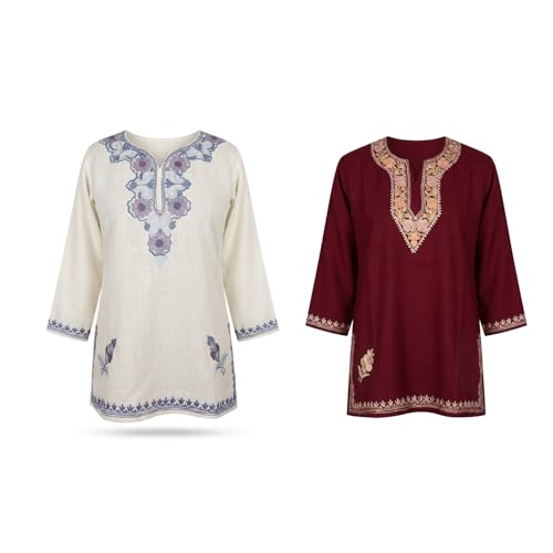 Image of Women's Modern Aari Work Short Top Combo Pack | Embroidered Ethnic Tunic Tops with Traditional Craft Detailing | Stylish Casual Fusionor Daily, Office & Outings