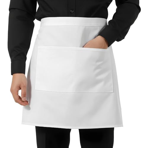 WJIAAA Weiß Taillenschürze Vorbinder Schürze mit 2 Taschen Kellnerschürze Kochschürze Bistroschürze Backschürze für Restaurant, Bar(Weiß)
