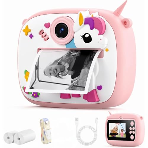 Image of PLUSPOINT Instant Print Cute Cartoon Camera for Kids, Dual Selfie Digital Camera with 1080P HD Videos Recoding, Instant Photo Printer Best Birthday Gift for Boys and Girls