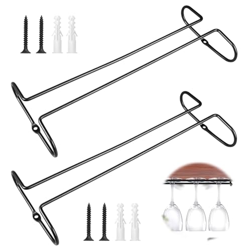 2 Piezas Soporte Copas Colgante, 26cm X 11.5cm Soportes de Copas de Vino para Colgar Compatible Fondo 4cm-9cm, Porta Copas de Barra de Metal para Bar para Bares, Vinotecas, Armarios (Negro)