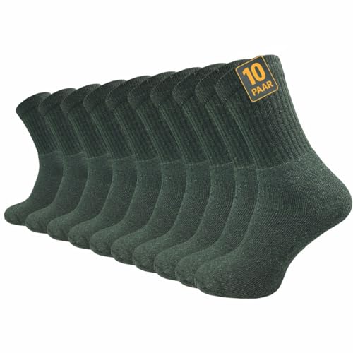 GAWILO Calzini da uomo e da caccia (10 paia) | Calzini da lavoro con piede in spugna rinforzato | Calzini per il tempo libero con elastico confortevole, verde, 39-42