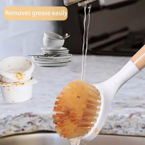 Image of 2 Pack Dish Brushes with Built-in Scraper, Heavy-Duty Kitchen Scrubbers with Non-Slip Handle, for Pots, Pans & Sink Cleaning