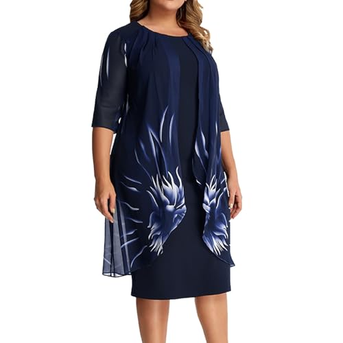 Robe d'ete a col rond et manches longues grande taille pour femme