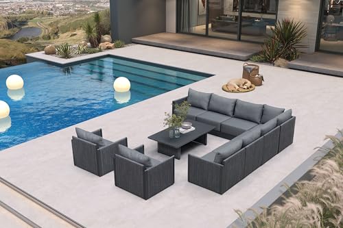 Image of PURPLE LEAF Patio Conversation Set 10 PCS w /Table, Aluminum Rope, Gray