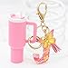 TOS Mini Tumbler Keychain Cute Stanley Cup Charms For Backpack Initial Letter Fashion Tassel Butterfly Pendant Keychain For Women (Pink-J)