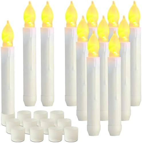 12er Set LED Stabkerzen Mit Fernbedienung - Flackernde Flamme & Timer
