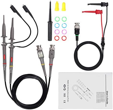 Proster P6100 100MHz Oscilloscope Clip Probes 2PCS with BNC Test Leads to Minigrabber Test Lead Kit 10:1 and 1:1 Switchable High Precision Scope Analyzer Alligator Probe Clip