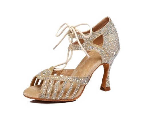 Sandales de danse latine à lacets style haut de gamme coloris gold talon 9cm