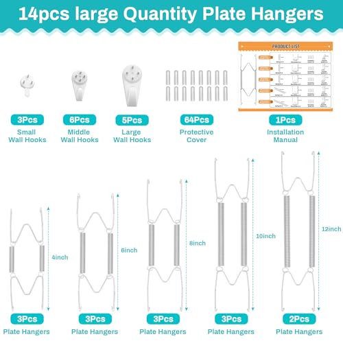 Image of 14 pcs Plate Hangers for The Wall, 4 /6 /8 /10 /12 Inch Invisible Decorative Wall Plate Hangers, Stainless Steel Plates Walls Hanger for Display Various Sizes with Hooks for Decorative