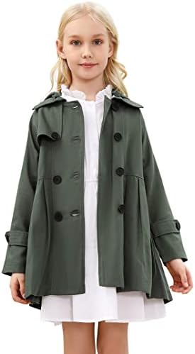 Kukume Kids Girls Outwear Jacket Hooded Lightweight Button Down Trench Coat Waterproof Active Windbreaker