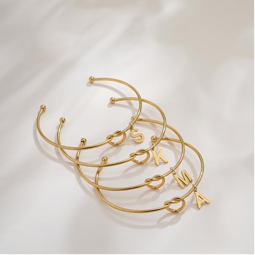 Image of Eaciy Initial Braclets for Girls Women - Teen Girls Gifts Trendy Stuff 18K Gold Plated Knot Initial Letter Bracelets Dainty A - Z Letter Bracelet Birthday Gifts for Girl Women Age 5-16