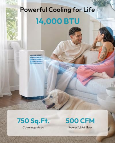 Image of EUHOMY 14,000 BTU Portable Air Conditioners, 750 Sq.Ft. AC Unit with APP | 500 CFM Powerful Portable AC with App, Voice & Remote Control, 4 Modes, 52 dB Sleep Mode, Air Conditioner for Bedroom