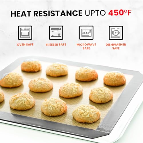 Image of Silicone Baking Mat - 2 Pack Reusable Silicone Baking Sheet Liner for Oven - Half Sheet Nonstick Mat 16.5 inchx11.6 inch for Bread, Dough, Macaron, Cookie Cooking Liners for Kitchen Counter Bakery Supplies