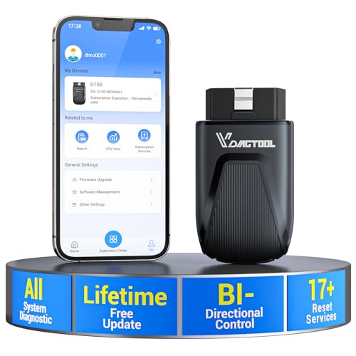 VDIAGTOOL Valise Diagnostic Auto Bluetooth D100, Diagnostic Voiture Mises Jour Gratuites Et 17+ RéInitialisations,Tous Les Systèmes Bidirectionnel Lecteur...