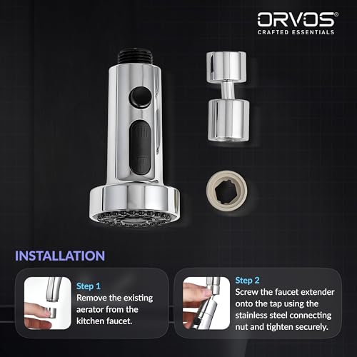 Image of Orvos Kitchen Faucet Extender - Swift, 360 degree swivel, High Grade ABS Material Body, with Premium Stainless Steel Connecting Nut, Three modes with full rotations, for high end luxury kitchens