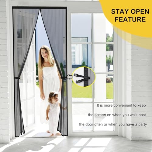 Image of KARP Mosquito Net Door Magnetic Mesh with Stay Open Feature - Auto Close Screen Curtain, Heavy Duty, Easy Installation, Kids & Pets Friendly (90 X 205, Black)