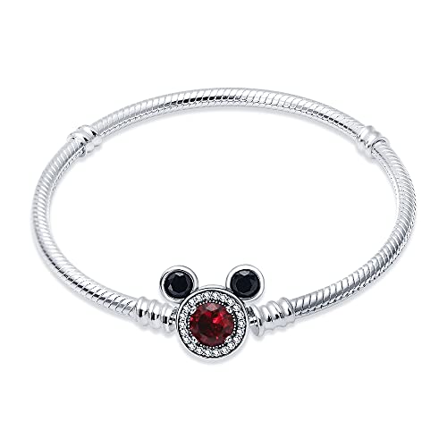 HappyStar 925 Sterling Silver Snake Chain Bracelet Fully compatible with Pandora charms With Mickey Mouse head Clasp Charm Bracelets gifts for Teen Girls Women 6.7 inches/17 cm