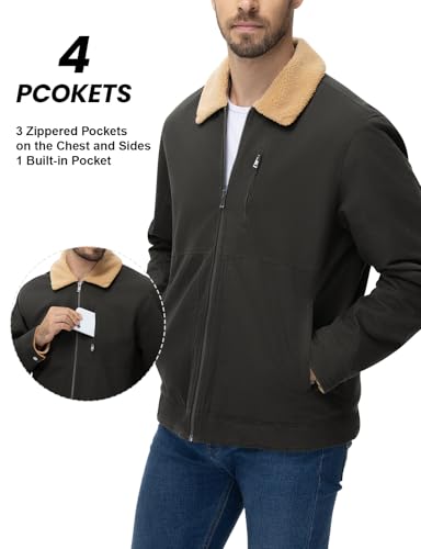 Image of TBMPOY Men's Winter Jacket Thick Sherpa Fleece Lined Cotton Full Zip Warm Cargo Zipper Pockets Trucker Work Thermal