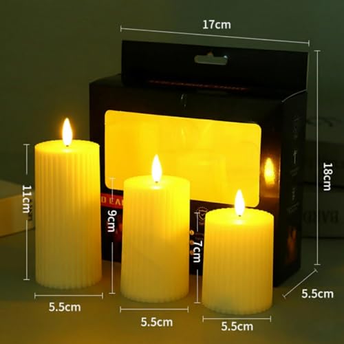 Image of coku Set of 3 Flameless LED Pillar Candles, Real Wax Flickering Moving Flame Candles, Battery Operated Smokeless Safe Decorative Candle for Home, Bedroom, Wedding, Party, Diwali, Christmas & Gifts