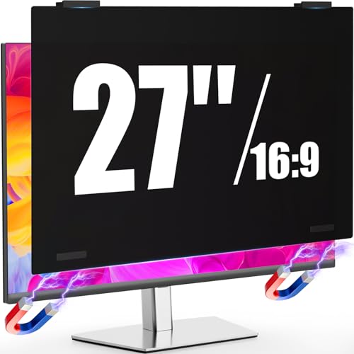 AEGIVIXE Magnetic 27 inch Privacy Screen for Monitor Frameless/Thin Bezel Computer 16:9 Aspect Ratio, Hanging Anti Blue Light Shield Eye Protection, 27in Removable Anti-Impact Privacy Protector Film