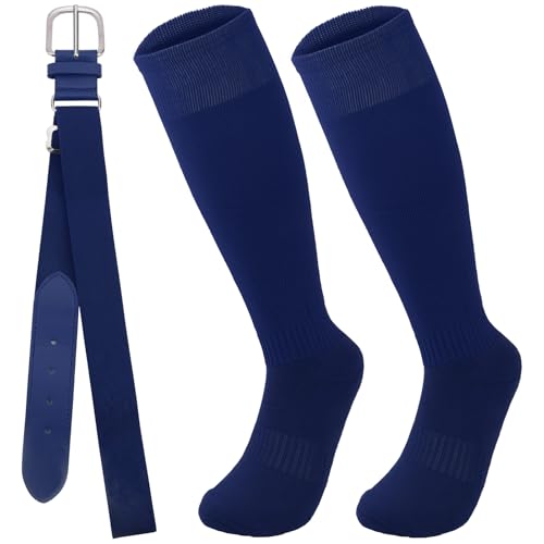 Baseball Socks and Belt Combo Set Youth Adult Knee-High Softball Socks Men Strenchy Baseball Belt