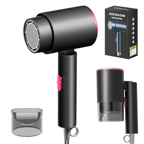 AIUNAOM phon da viaggio pieghevole, phon capelli professionale da 2400W ad asciugatura rapida, con tasti aria calda/fredda, phon pieghevole, ideale per casa e salone