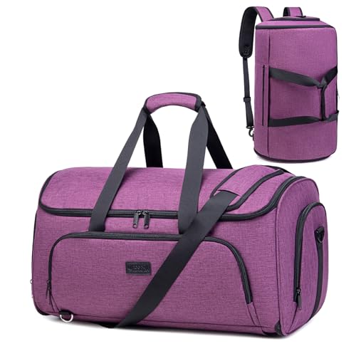Vessgra Garment Bags for Travel, Duffle Bag 4 in 1 Convertible Garment Bag Weekender Travel Backpack with Shoes Compartment, Foldable Suit Bags for Men Women, Purple by Vessgra - Used condition - CA$27.59