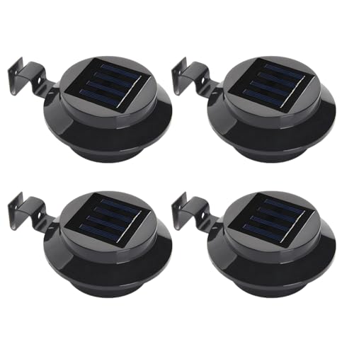 Chewtoyo Luces de canalón alimentadas por energía solar, iluminación LED de valla, impermeable, aluminio fundido ABS, paquete de 4 con 3 métodos de instalación para patios y jardines