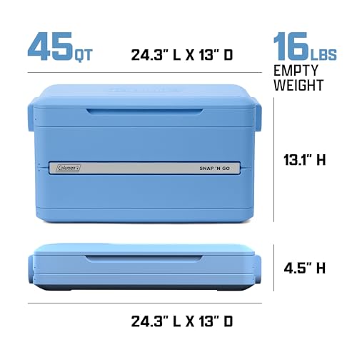 Coleman Snap N Go 45qt Collapsible Hard Cooler, Keeps ice Cold for up to 55 Hours, Holds up to 76 cans, Collapses up to 1/3 its Size, Can Hold up to 200 pounds, Blue Sky by Coleman - Image 9