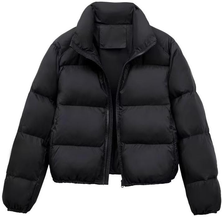 Short Women's Winter Cotton Padded Jacket with Stand Up Collar Thick Warmth