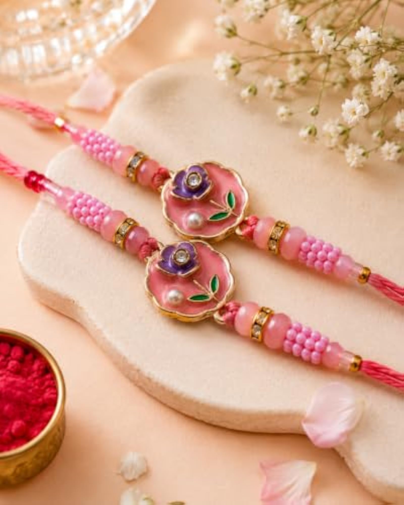 Handmade Set of 2 Rakhi for Brother with MDF Stand