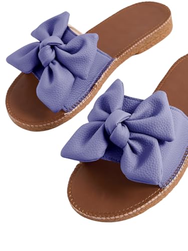 Image of Verdusa Women's Bow Flat Sandals Leather Open Toe Flats Summer Vacation Shoes Beach Sandals Outdoor Slippers
