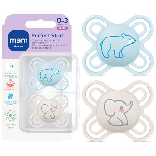 Image of MAM Perfect Baby Pacifier, Patented Nipple, Developed with Pediatric Dentists & Orthodontists, 2 Pack, 0-3 Months, Boy