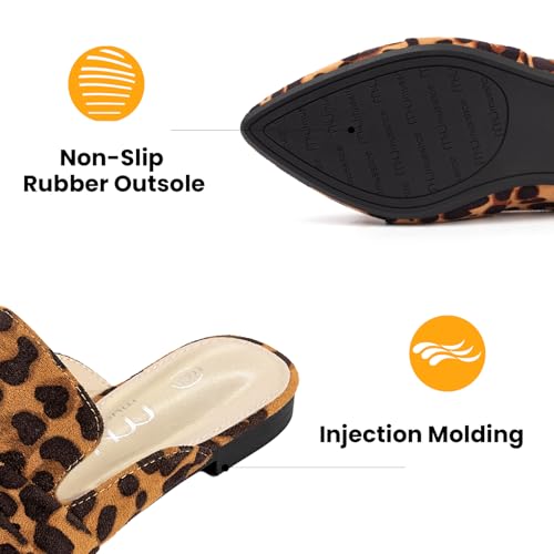 Image of MUSSHOE Mules for Women with Bow Knot: Pointed Toe Flats - Cloud-Cushion Suede Backless Loafers for Office & Casual Wear - Wide-Fit Friendly Slip On Slides with Memory Foam