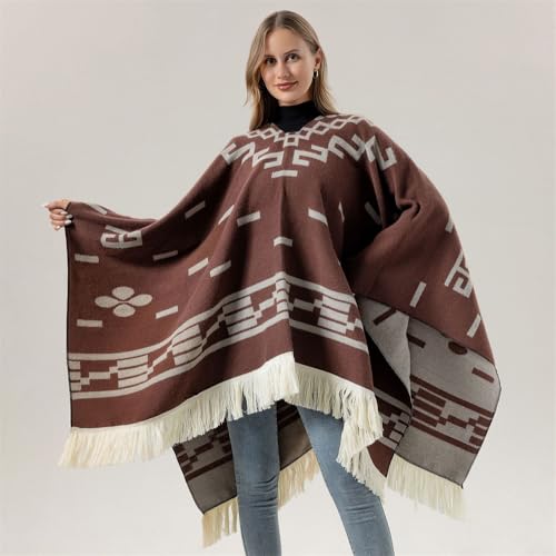 Bohemian Tassel Shawl Wrap Tasse Oversized Knitted Fringed Poncho Cloak Soft and Warm Cowboy Style Eastwood Retro Gift3