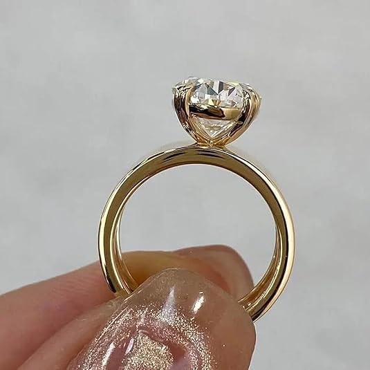 Rajput Traders 4.00 Carat Oval Cut Lab Created Diamond Solitaire Engagement Ring, 14K Yellow Gold Finish, 925 Sterling Silver